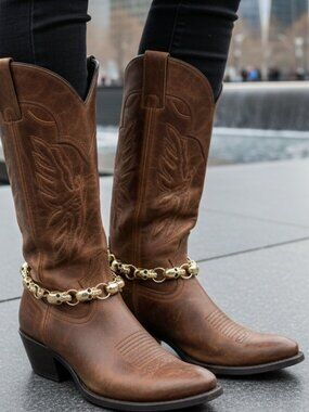 NEW Women Gold Metal Chain 2 Boot Bracelets Shoe Skull Biker Charm Anklet